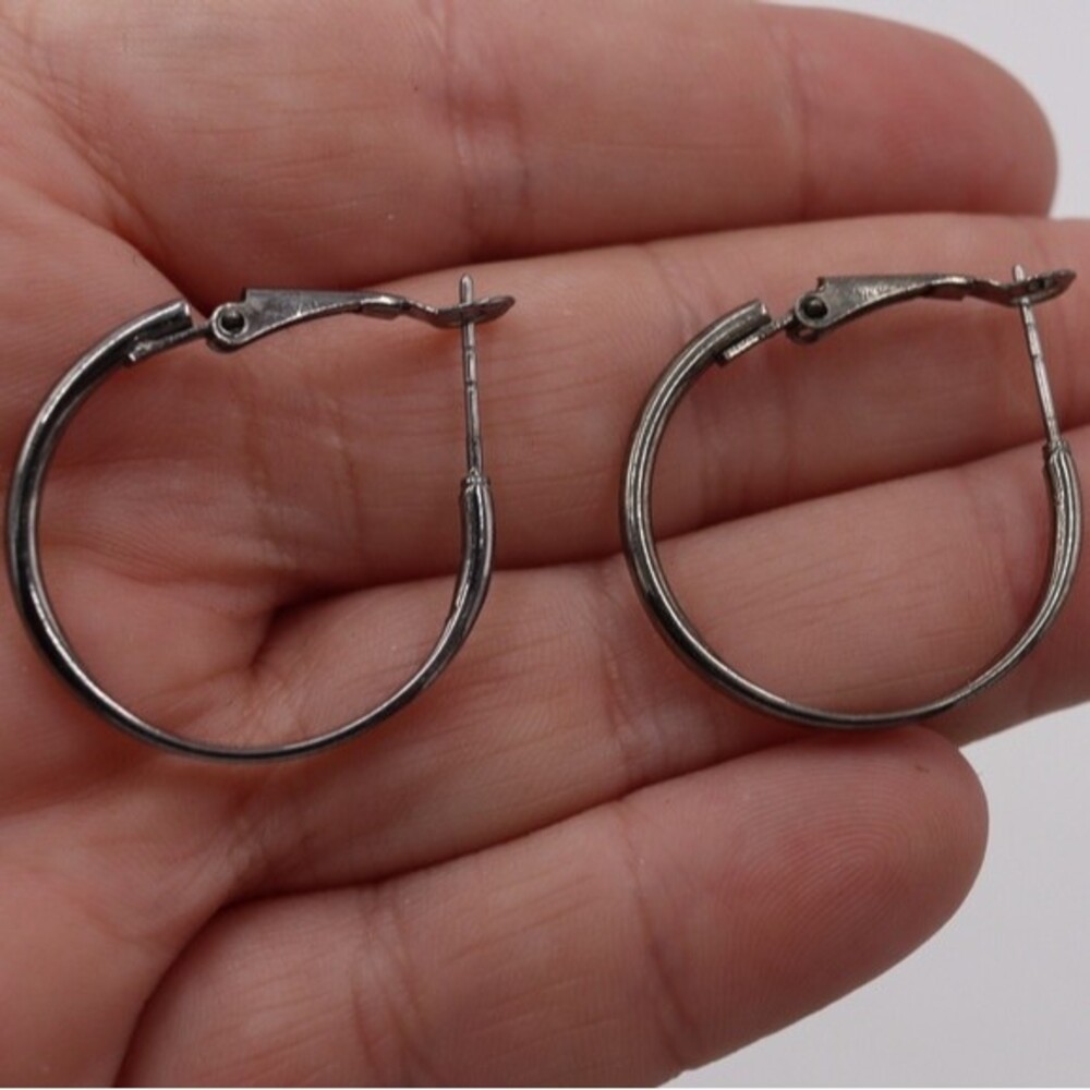 Pewter Hoop Earrings Flattened Edge Costume Jewelry Trendy Statement